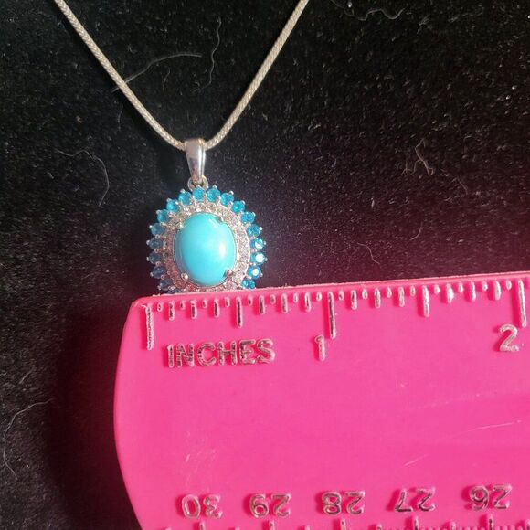 Sleeping Beauty Turquoise and Multi Gemstone Double Halo Pendant Necklace - Picture 8 of 8